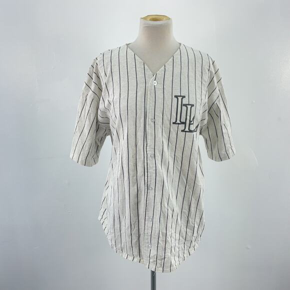 Quitman Vintage Los Lobos Men's XL Gray Cotton Striped Baseball Jersey Preowned - Picture 2 of 8
